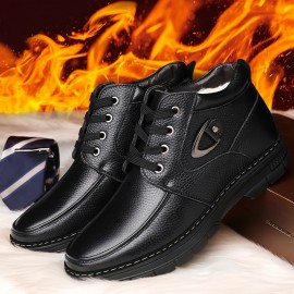 Men's Leather Thermal Winter Shoes Boots Lace-ups, Casual Walking Shoes