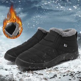 Men's Snow Boots, Warm Fleece Cozy Non-slip Ankle Boots Plush Comfy Outdoor Hiking Shoes Lined Trekking Shoes, Winter