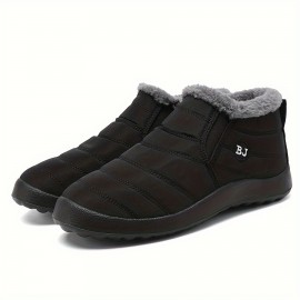 Men's Solid Snow Boots, Warm Fleece Cozy Non-slip Ankle Boots Plush Comfy Outdoor Hiking Shoes Lined Trekking Shoes, Winter