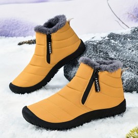 Men's Snow Boots With Side Zipper, Warm Fleece Cozy Non-slip Ankle Boots Plush Comfy Outdoor Hiking Shoes Lined Trekking Shoes, Winter