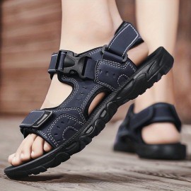 Men's Open Sandals With Buckle Strap, Durable Non Slip Outdoor Hiking Trekking Sandals, Comfy Beach Shoes, Spring And Summer