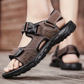 Men's Open Sandals With Buckle Strap, Durable Non Slip Outdoor Hiking Trekking Sandals, Comfy Beach Shoes, Spring And Summer