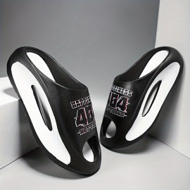 Men's Trendy Platform Slides, Comfortable Non Slip Cloud Slippers For Indoor Outdoor Bathroom Beach