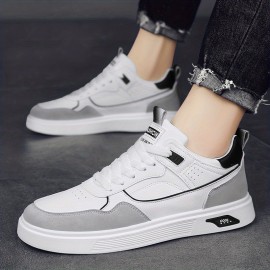 Men's PU Leather Skate Shoes With Good Grip, Breathable Lace-up Sneakers