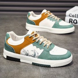 Men's Color Block Skate Shoes, Lace Up Comfy Non Slip Stree Style Sneakers For All Seasons Outdoor Workout Activities