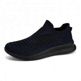 Men's Trendy Breathable Knit Striped Slip On Sneakers, Casual Outdoor Comfortable Anti-skid Shoes For Running Jogging