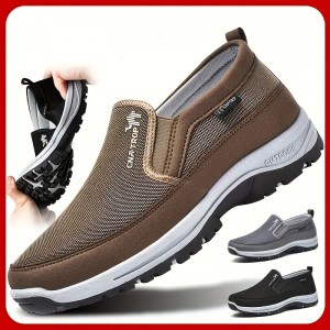 Plus Size Men's Trendy Woven Knit Breathable Slip On Loafer Shoes, Comfy Non Slip Durable Sneakers For Men's Outdoor Activities