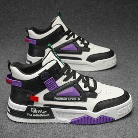 Men's Trendy High Top Skate Shoes, Comfy Non Slip Casual Lace Up Sneakers For Men's Outdoor Activities