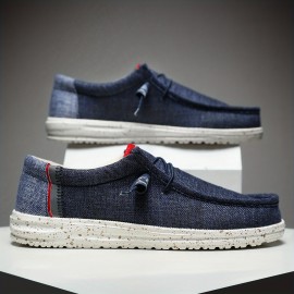 Men's Loafer Shoes With Decorative Shoelaces, Comfy Non-slip Slip On Breathable Shoes, Spring And Summer