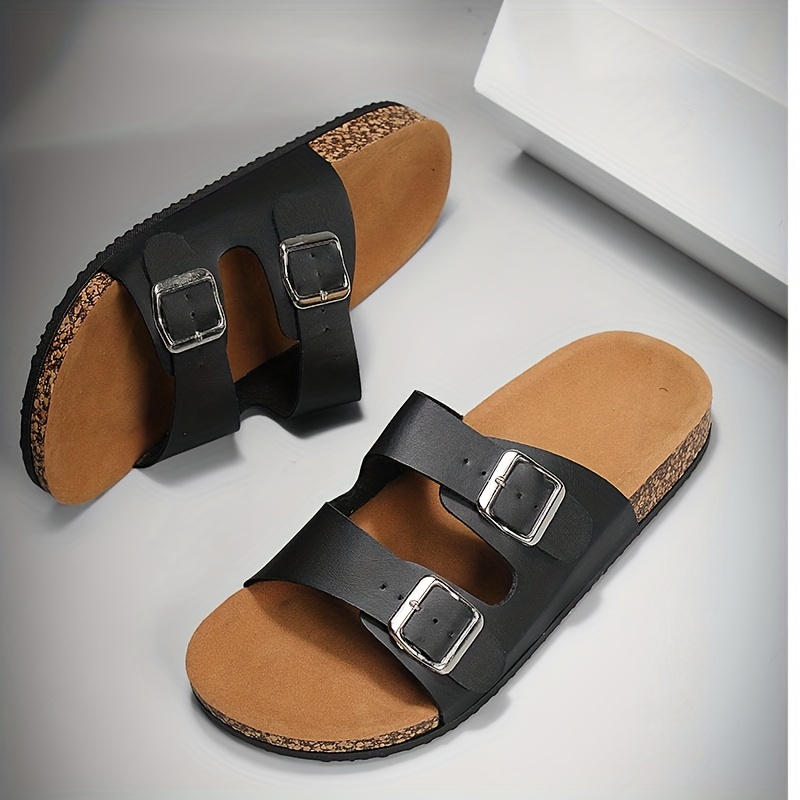 mens buckle slide sandals casual non slip shoes open toe shoes for outdoor beach spring and summer details 3